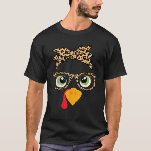Thanksgiving Turkey Face Leopard Print Glasses Wom T-Shirt