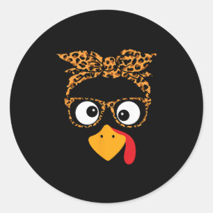 Thanksgiving Turkey Face Leopard Print Gles Autumn Classic Round Sticker