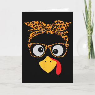 Thanksgiving Turkey Face Leopard Print Gles Women Card