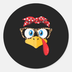 Thanksgiving Turkey Face Leopard Print Gles Women Classic Round Sticker