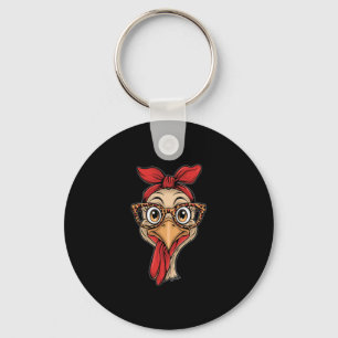 Thanksgiving Turkey Face Leopard Print Gles Women Key Ring