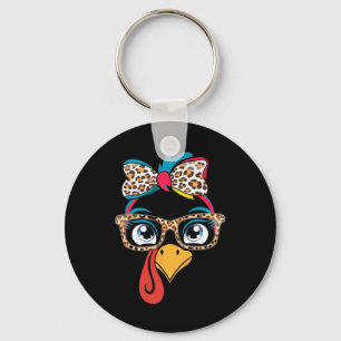 Thanksgiving Turkey Face Leopard Print Gles Women Key Ring