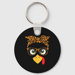 Thanksgiving Turkey Face Leopard Print Gles Women Key Ring