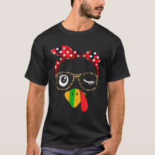 Thanksgiving Turkey Face Wink Eye Leopard Glasses T-Shirt
