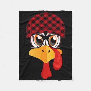 Thanksgiving Turkey Face With Fall Pattern Cap And Fleece Blanket