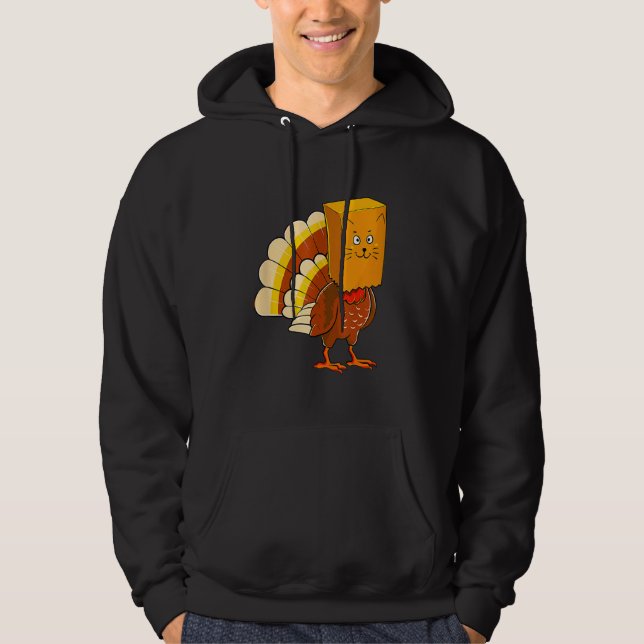 Thanksgiving Turkey Fake Cat Meow  Cat Thanksgivin Hoodie (Front)