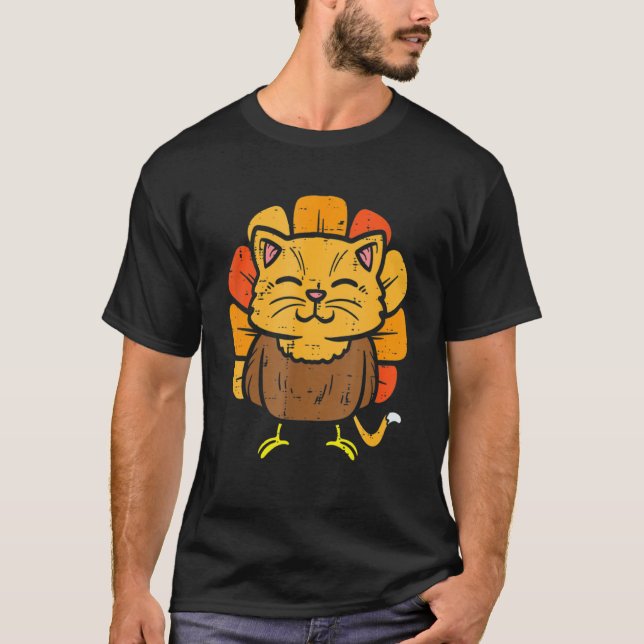 Thanksgiving Turkey Fake Cat Meow  Cat Thanksgivin T-Shirt (Front)