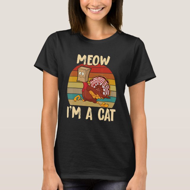 Thanksgiving   Turkey Fake Cat Retro Women Men Kid T-Shirt (Front)