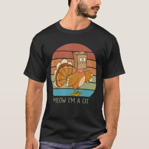 Thanksgiving Turkey Fake Cat Retro Women Men Kids T-Shirt