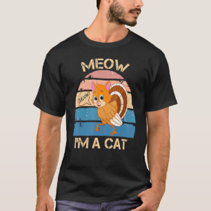 Thanksgiving Turkey Fake Cat Retro Women Men Kids T-Shirt