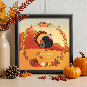 Thanksgiving Turkey Fall Harvest Round Art Print
