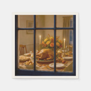 Thanksgiving Turkey Feast In Window Napkin