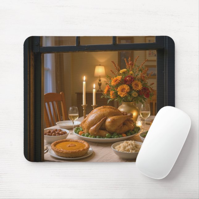 Thanksgiving Turkey Feast Scene in a Window Mouse Pad (With Mouse)