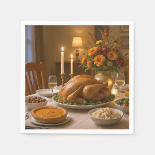 Thanksgiving Turkey Feast With Candles Napkin