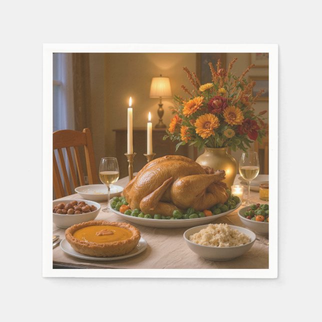 Thanksgiving Turkey Feast With Candles Napkin (Front)