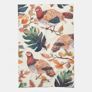 Thanksgiving Turkey Feather Autumn Pattern Tea Towel