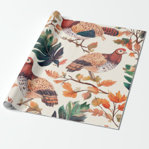 Thanksgiving Turkey Feather Autumn Pattern Wrapping Paper