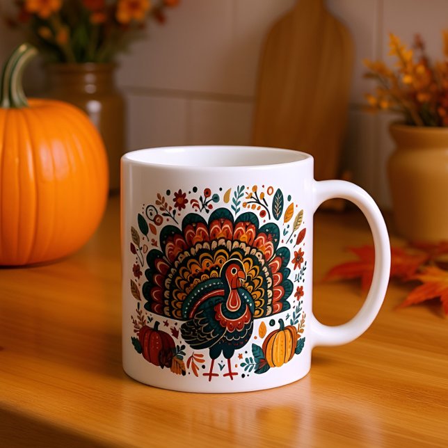 Thanksgiving Turkey Folk Art Decor Coffee Gift Coffee Mug (Creator Uploaded)