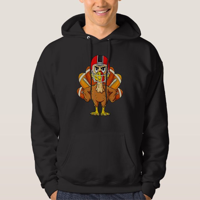 Thanksgiving Turkey Football Player  Boys Girls Ki Hoodie (Front)