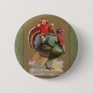 Thanksgiving Turkey Funny Vintage Greetings 6 Cm Round Badge