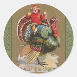 Thanksgiving Turkey Funny Vintage Greetings Classic Round Sticker