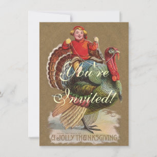 Thanksgiving Turkey Funny Vintage Greetings Invitation