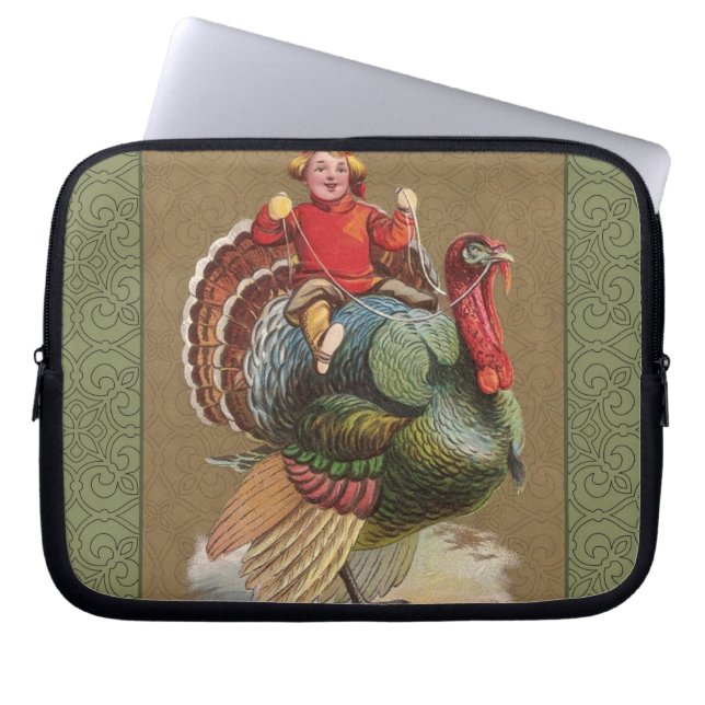 Thanksgiving Turkey Funny Vintage Greetings Laptop Sleeve (Front)