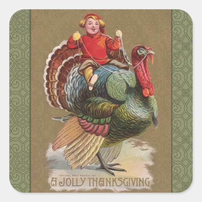 Thanksgiving Turkey Funny Vintage Greetings Square Sticker (Front)