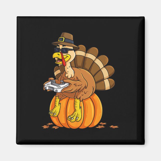 Thanksgiving Turkey Gamer Pumpkin Boys Kids Teens  Magnet (Front)