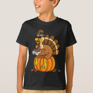 Thanksgiving Turkey Gamer Pumpkin Boys Kids Teens  T-Shirt