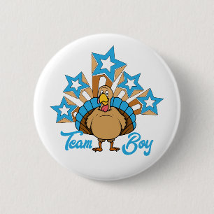 Thanksgiving Turkey Gender Reveal - Team Boy 6 Cm Round Badge