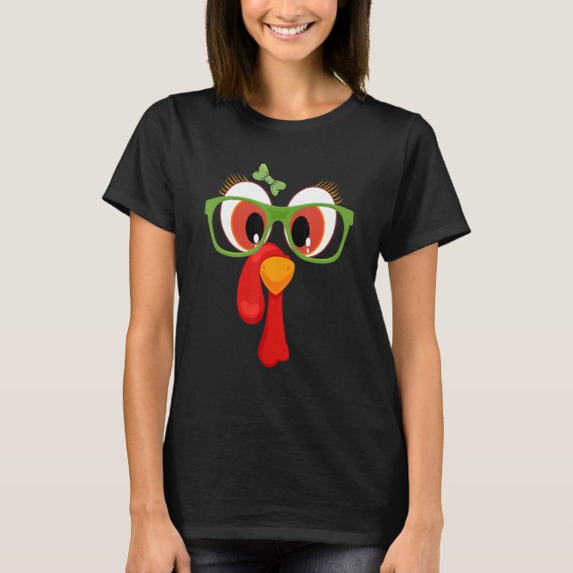 Thanksgiving Turkey Girl Face Sunglasses Brown Eye T-Shirt (Front)