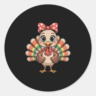 Thanksgiving Turkey Girl Fall Animal Art Classic Round Sticker