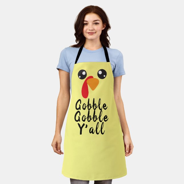 Thanksgiving Turkey Gobble Gobble Y'all Baker Chef Apron (Worn)