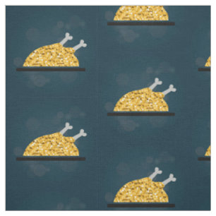 Thanksgiving Turkey Graphic Gold Faux Glitter Fabric