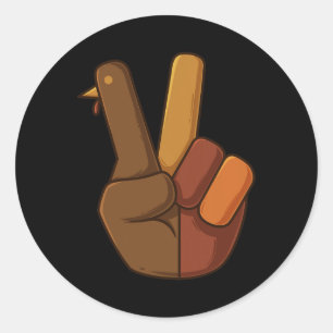 Thanksgiving Turkey Hand Peace Sign Fun Boys Kids Classic Round Sticker