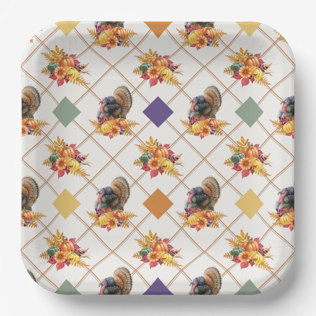 Thanksgiving Turkey Holiday Paper Plate (Front)