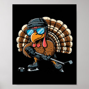 Thanksgiving Turkey Ice Hockey Player Sports Boys Poster