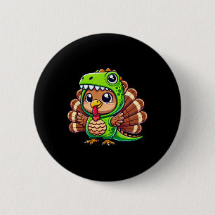 Thanksgiving Turkey In T-rex Costume Funny Dinosau 6 Cm Round Badge