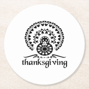 Thanksgiving-  Turkey Mandala Round Paper Coaster