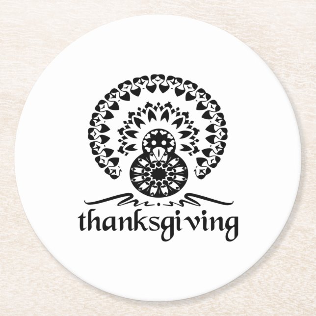Thanksgiving-  Turkey Mandala Round Paper Coaster (Front)