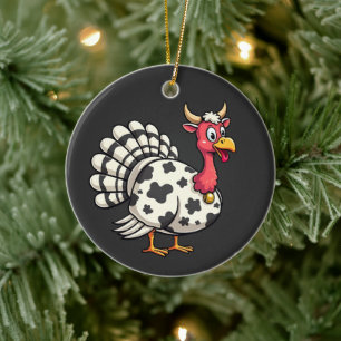 Thanksgiving Turkey Moo Cow Head Funny Fall Family Ceramic Ornament