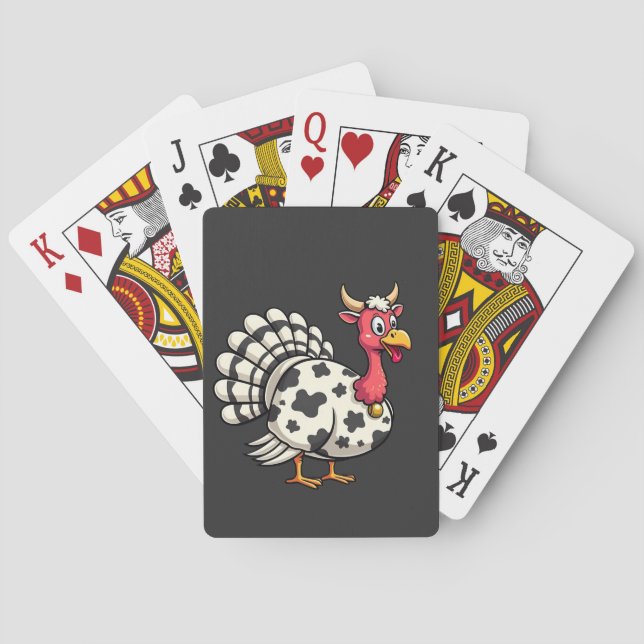 Thanksgiving Turkey Moo Cow Head Funny Fall Family Playing Cards (Back)