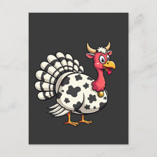 Thanksgiving Turkey Moo Cow Head Funny Fall Family Postcard