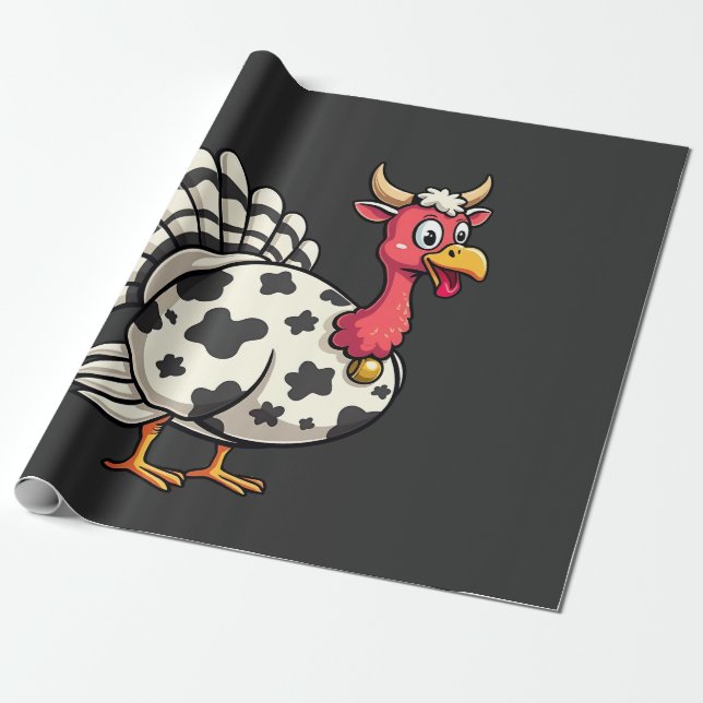 Thanksgiving Turkey Moo Cow Head Funny Fall Family Wrapping Paper (Unrolled)