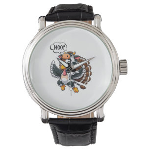 Thanksgiving Turkey Moo Cow Head Funny Fall Men Wo Watch