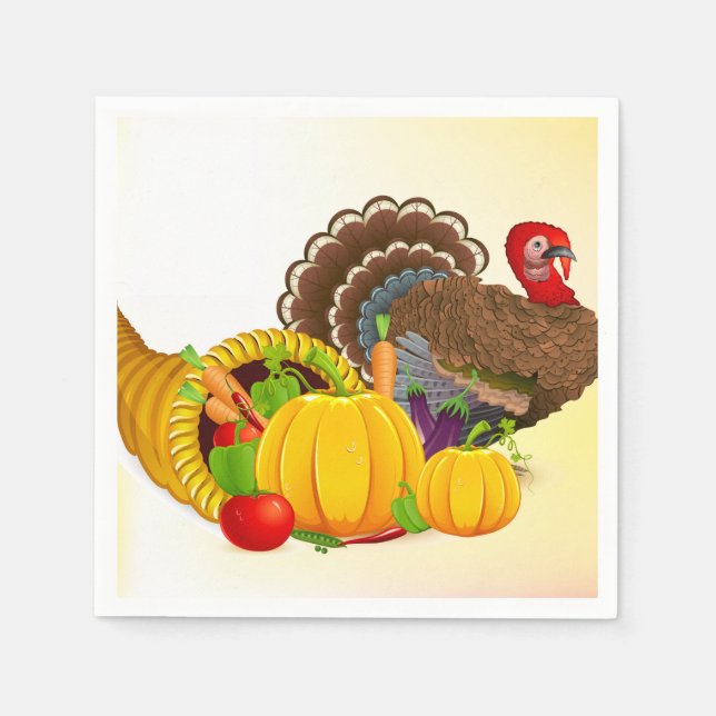 Thanksgiving Turkey Napkin/Standard White Cocktail Napkin (Front)
