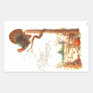 Thanksgiving Turkey on Tree Branch Vintage Sticker