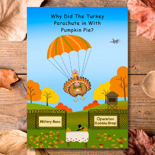 Thanksgiving Turkey Parachuting into Military Base Card