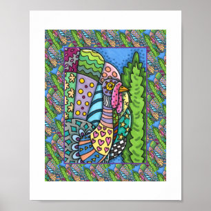THANKSGIVING TURKEY, PATCHWORK FEATHERS, FOLK ART POSTER